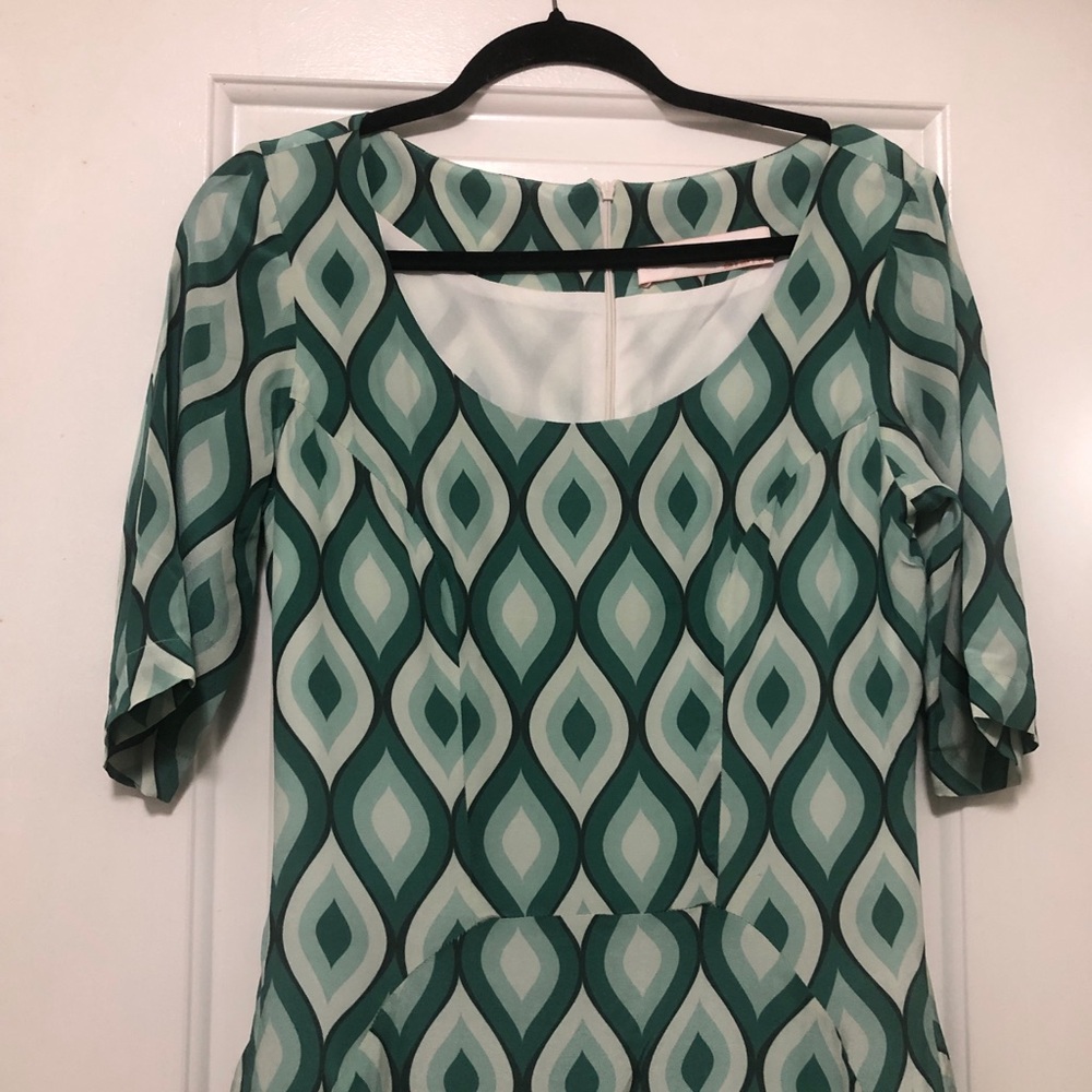 Women's Teal Geometric Midi Dress with Scoop Neck Dieuthanh Haute Couture dress - Picture 6 of 8